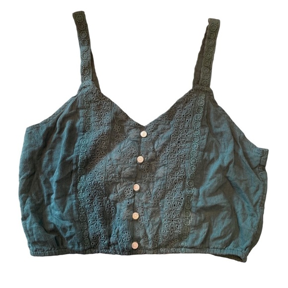 Women's American Eagle teal green cropped button tank - Picture 1 of 7